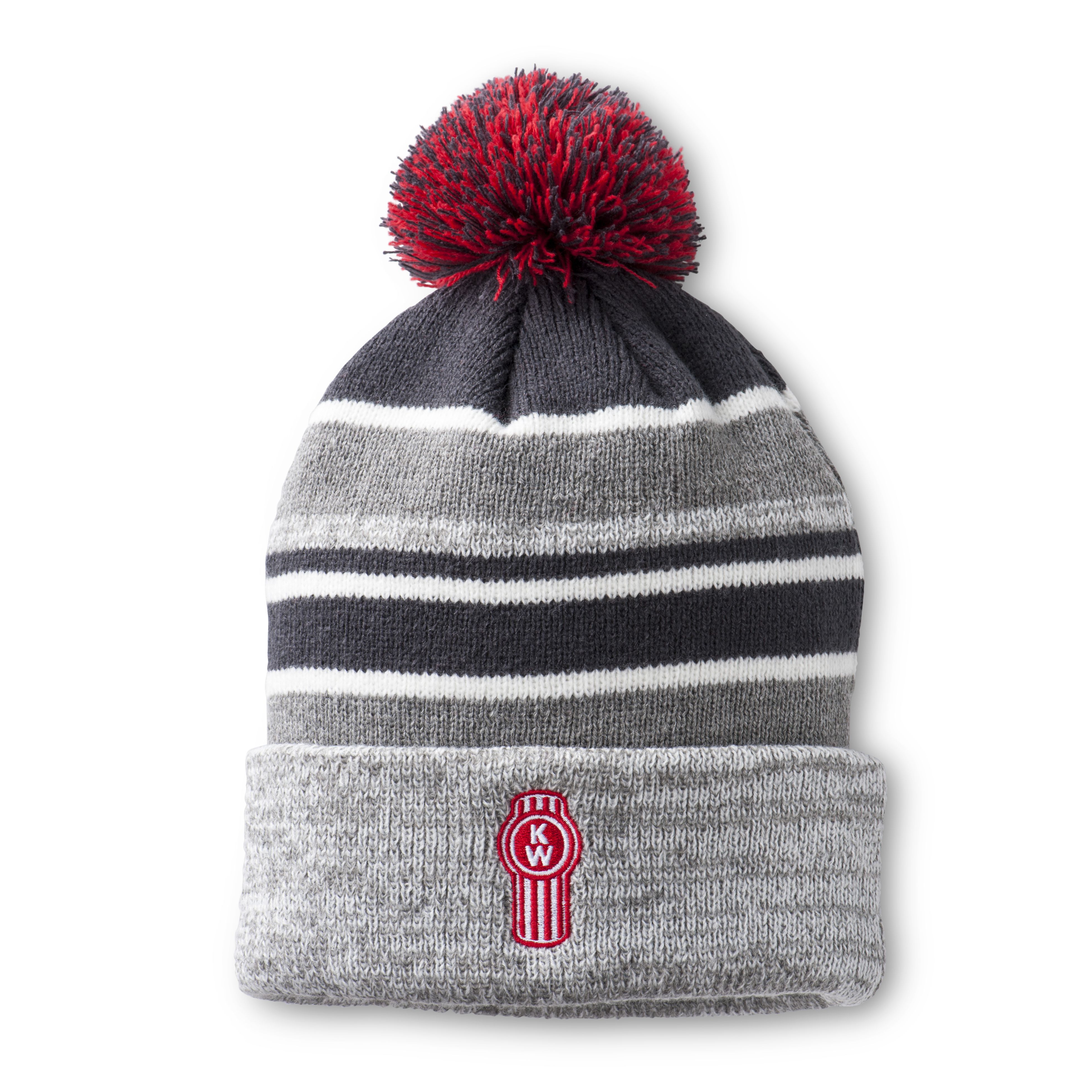 Gray Stripe Pom Knit Beanie