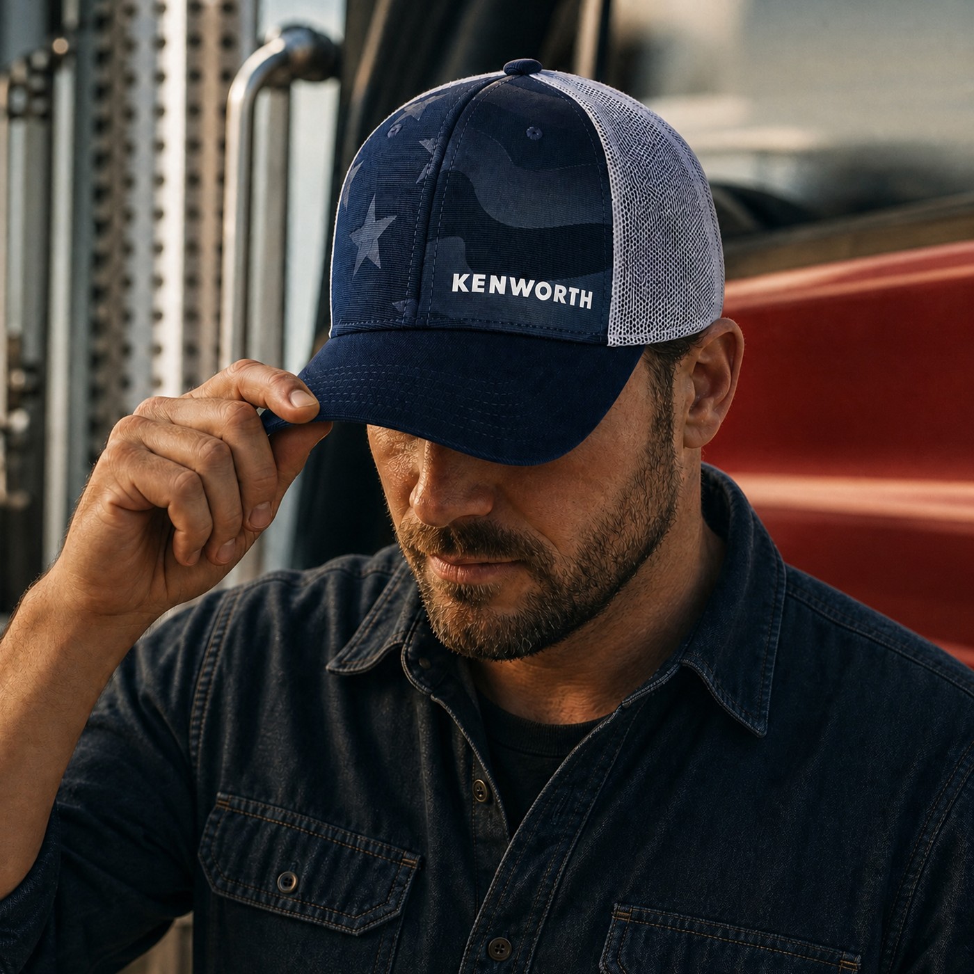 Alternate Image of Blue Two-Tone Flag Wordmark Mesh Cap